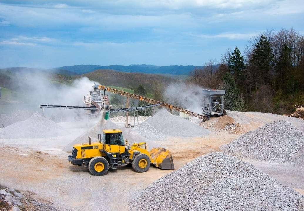 Active quarry operations with crushing plant